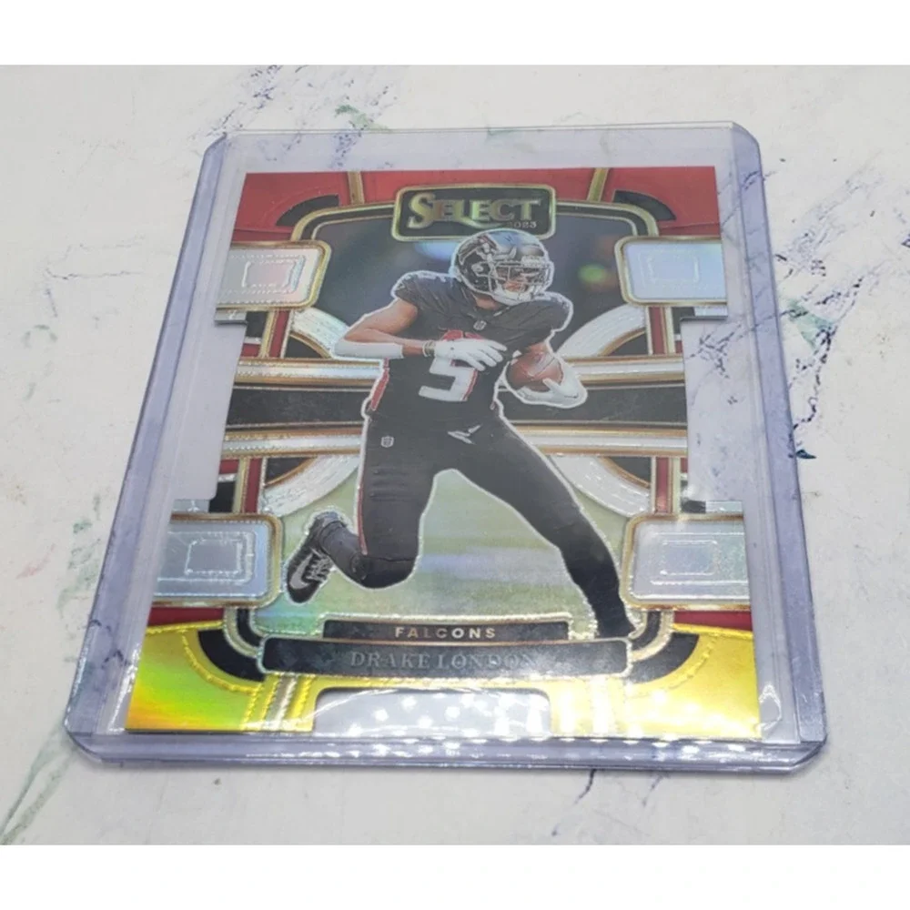 2023 Panini Select Drake London #6 Red & Yellow Prizm Die-Cut - Picture 3 of 4